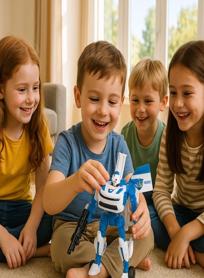 KIDZYMON Police Car Robot Convertor Toy Figure, Manual Deformation, White and Blue, Premium Plastic, 35 cm, Mechanical Deformation Action, Educational Development Toy for Children - Image 5